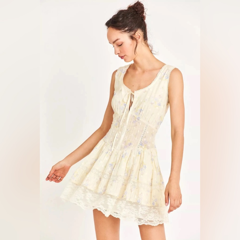 Worn Twice! LoveShackFancy Cerrone Cream Floral Lace Mini Dress Size 6
